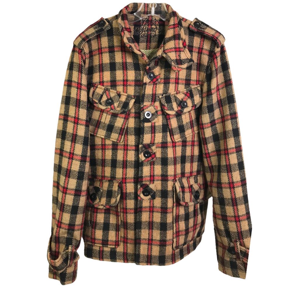 Brown Sound Wool Blend‎ Plaid Button Up Long Sleeve Flannel Jacket Men’s M